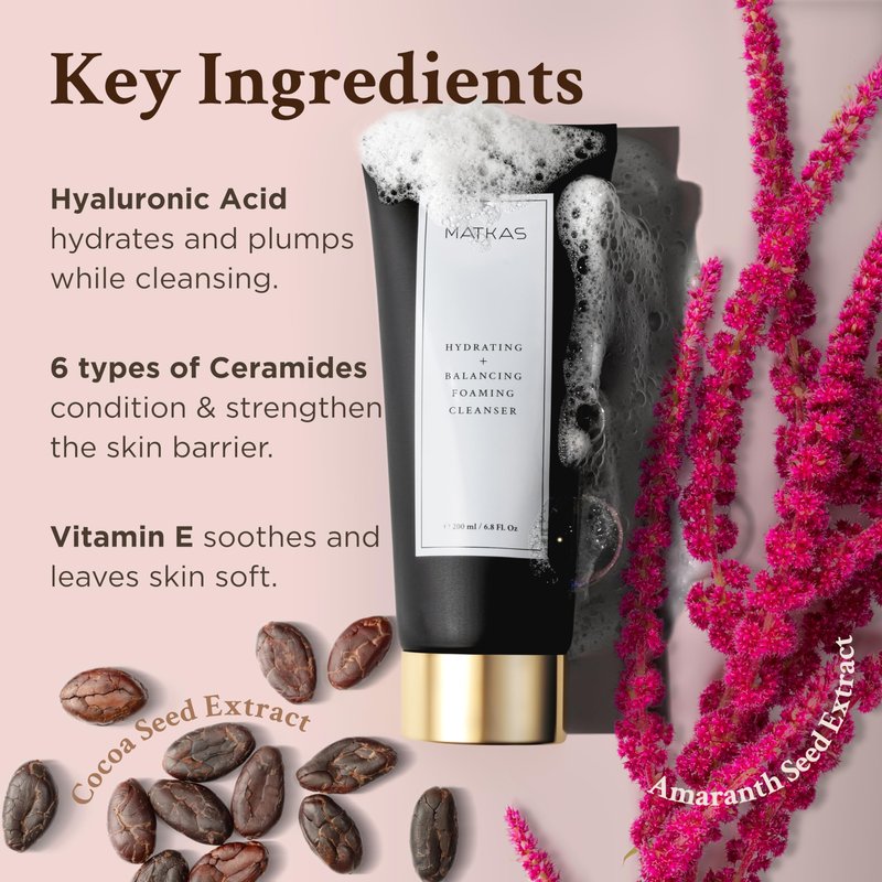 MATKAS Korean Facial Cleanser + Cocoa Seed 6.8 fl. oz. - Mask to Foam Cleanser, pH Balanced Gentle Hydrating Korean Skin Care Foaming Face Wash for Dry Skin, Makeup Remover Face Wash for Oily Skin