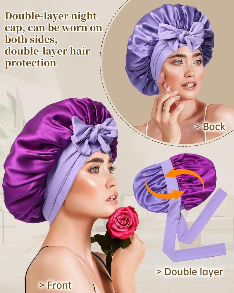 Mulberry Silk Bonnet for Women - Comfortable Sleep Cap with Elastic Tie & Scrunchies | Wisteria & Violet