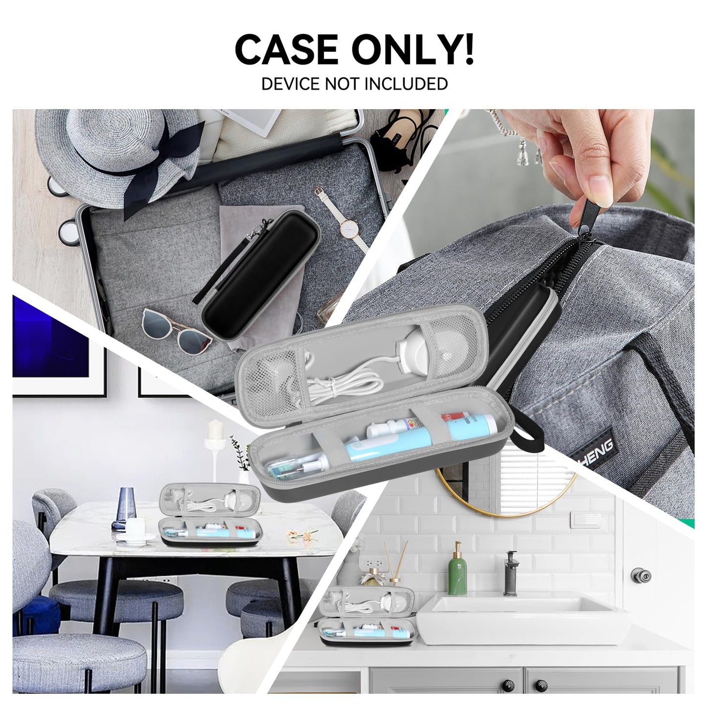 Toothbrush Travel Case for Oral-B/Oral-B Pro 1000 1500 5000 7000 7500 6000 9600/ Phlips Sonicare 4100 5100 1100 6100 5300 Electric Toothbrush, Portable Hard Protective Storage Bag (Black)