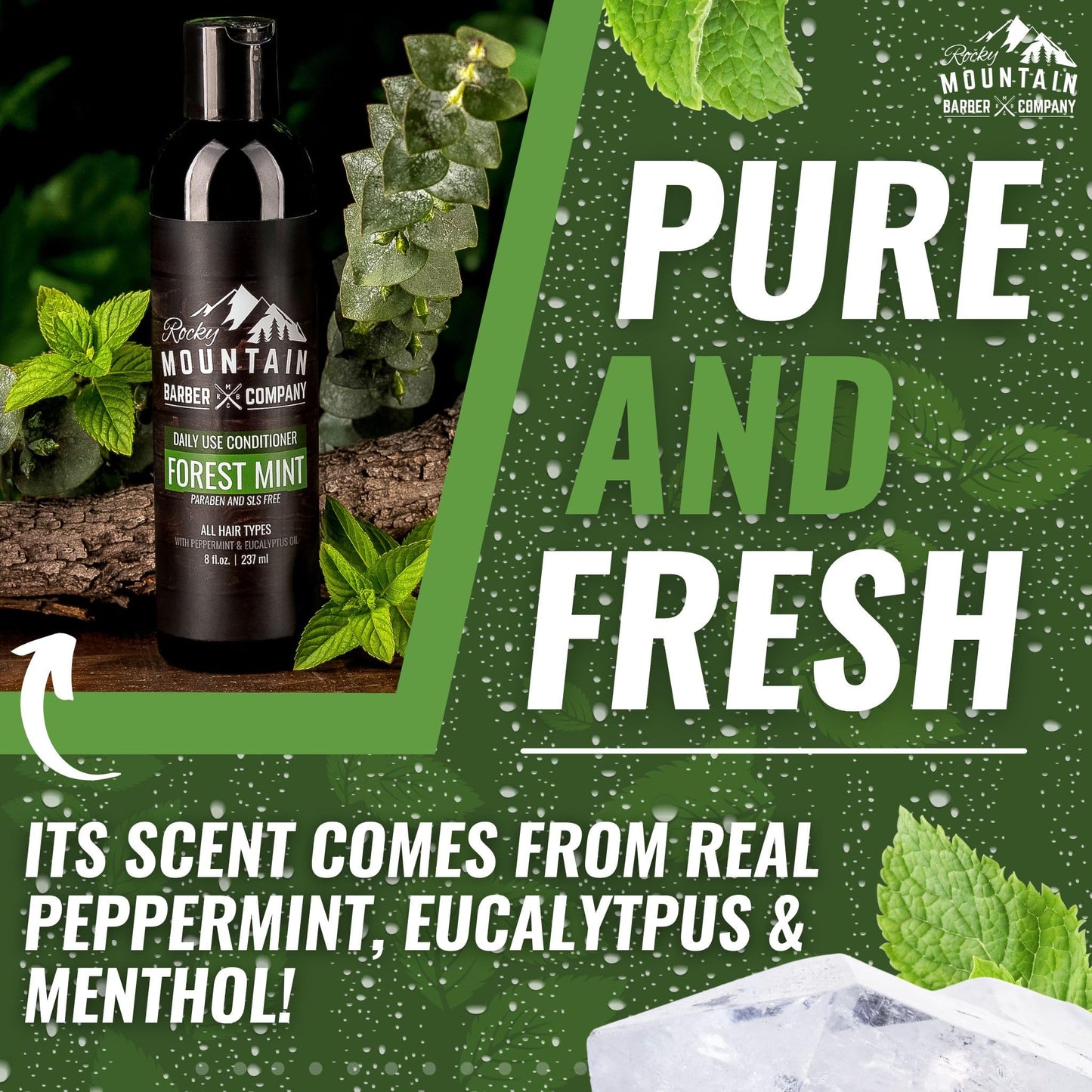 Rocky Mountain Barber Company Men's Conditioner - Tea Tree Oil, Peppermint & Eucalyptus for All Hair Types - 8oz