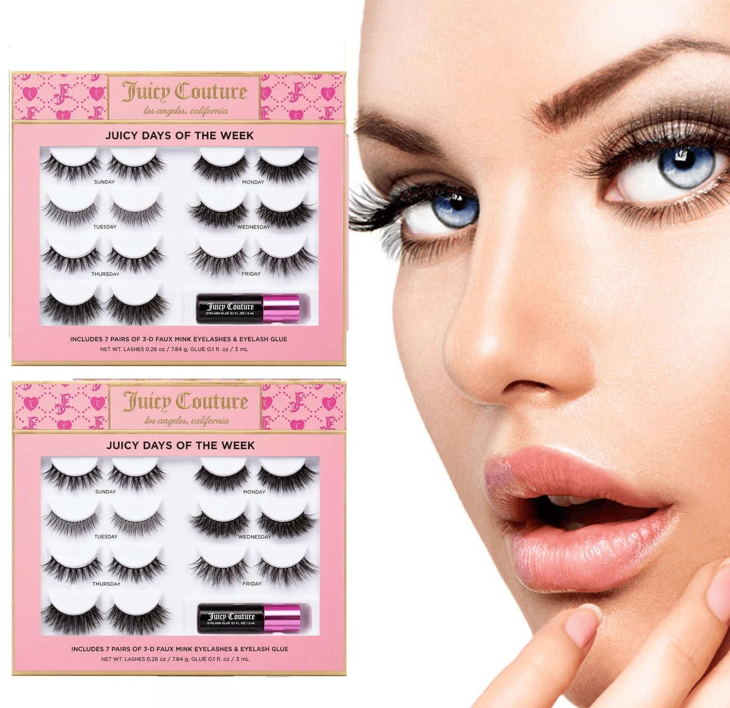Juicy Couture Faux Mink Eyelashes Variety Pack, 14 Pairs with Glue and Applicator