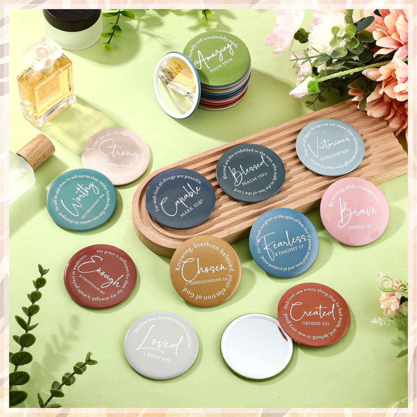 Geelin Mini Christian Gifts Mirror for Women Bulk Inspirational Bible Verse Scripture Portable Mirrors Small Church Gifts for Mother Women History Month VBS Party Favor(72 Pcs,Morandi)