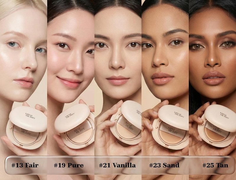 Minimerry Long Wear Cushion Foundation - Full Coverage Matte Finish | #21 Vanilla, 13g/0.45oz, 5 Shades for All Skin Tones