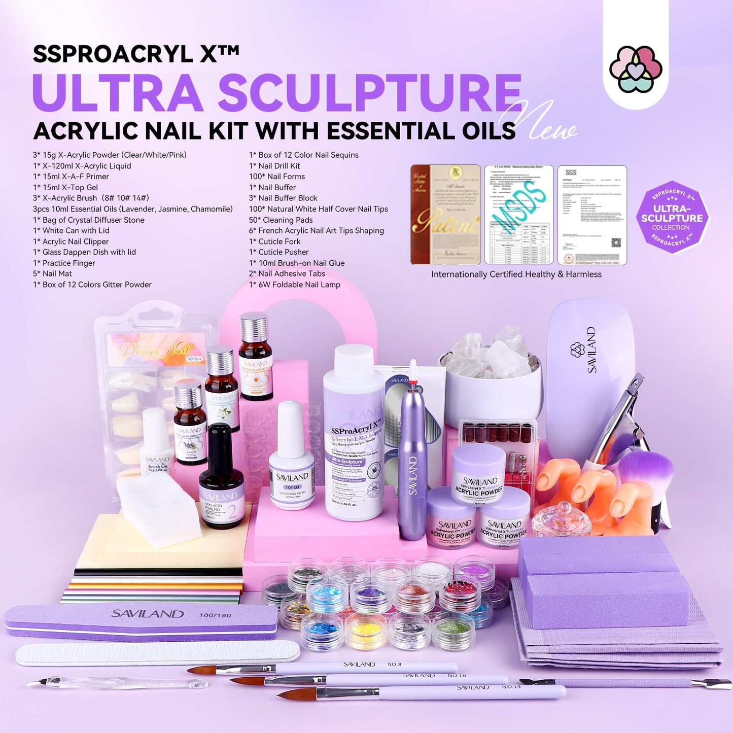 Saviland Acrylic Nail Kit with Drill and U V Light – Clear White Pink Acrylic Powder Black Red White Gel Nail Polish Nail Tools for Nail Art Gel Nails DIY