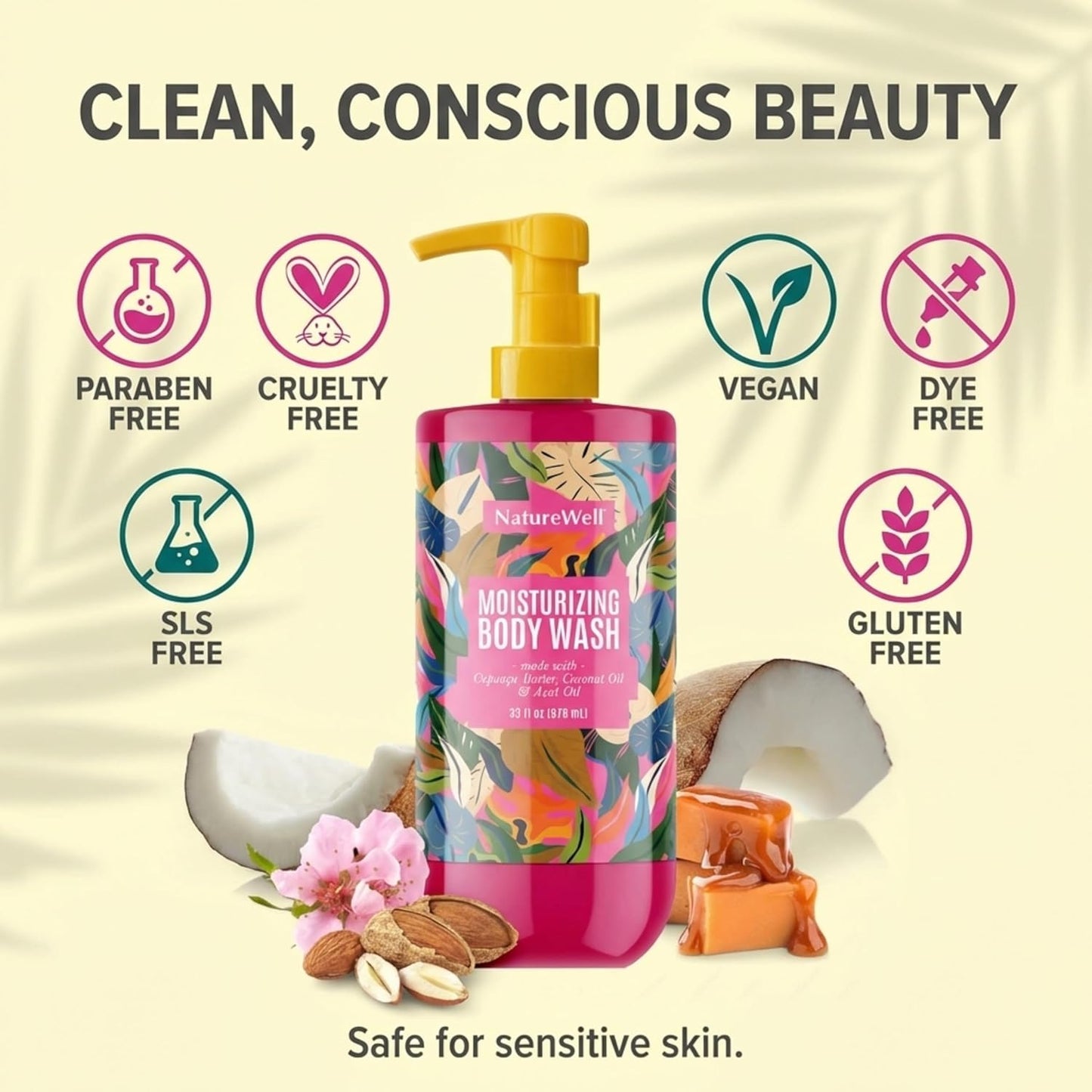 Cheeky Moisturizing Body Wash - Creamy Cupuaçu Butter Formula for Gentle Cleansing & Hydration | 33 oz