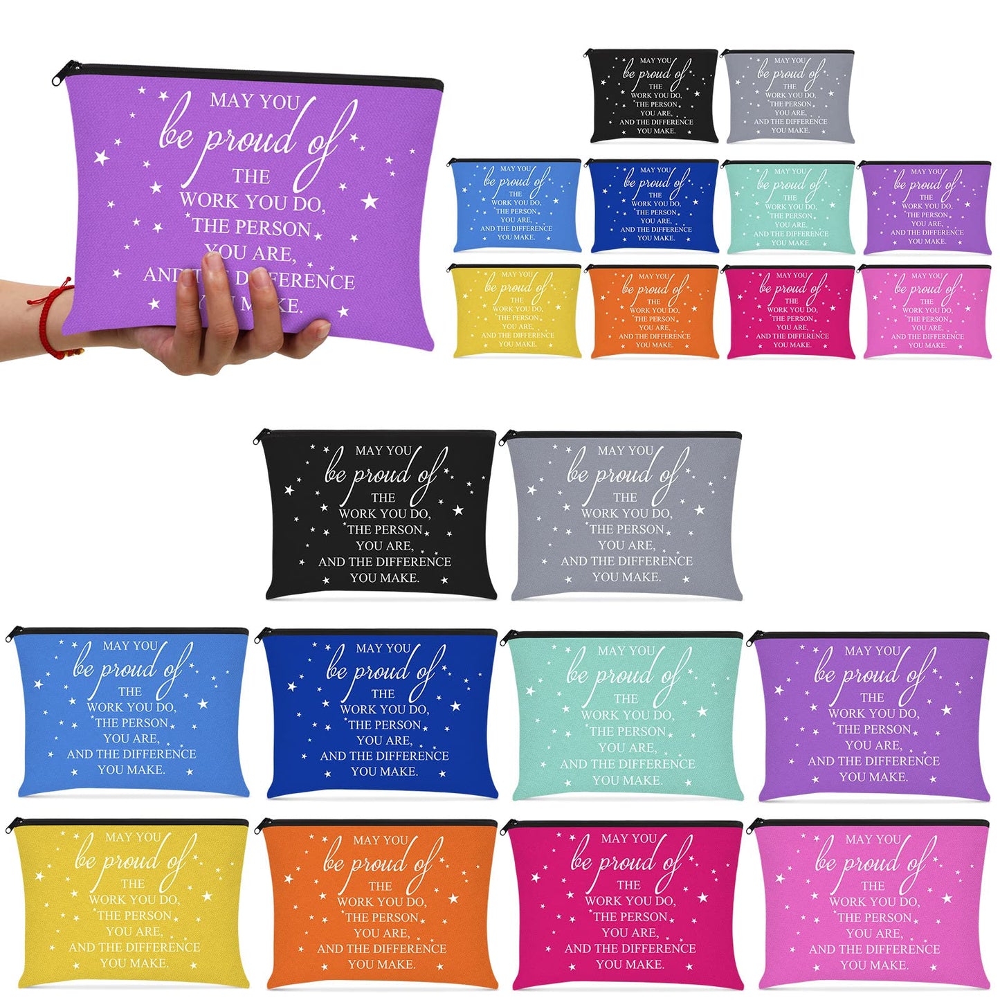 Sieral 20 Pcs Cna Week Gift Bulk 2026 Bags Employee Appreciation Gift Makeup Bag Thank You for Coworker Staff Nurse Teacher Inspirational Canvas Cosmetic Bag with Zipper for Grad Volunteer(Multicolor)