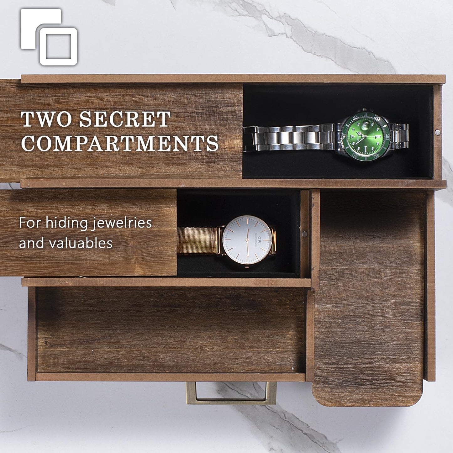 Wishtofly Cologne Organizer for Men, 3 Tier Perfume Display Stand with Drawer and Hidden Compartments, Stylish Wooden Mens Cologne Holder for Dresser Storage, Great Gift for Men/Fathers, Deep Brown