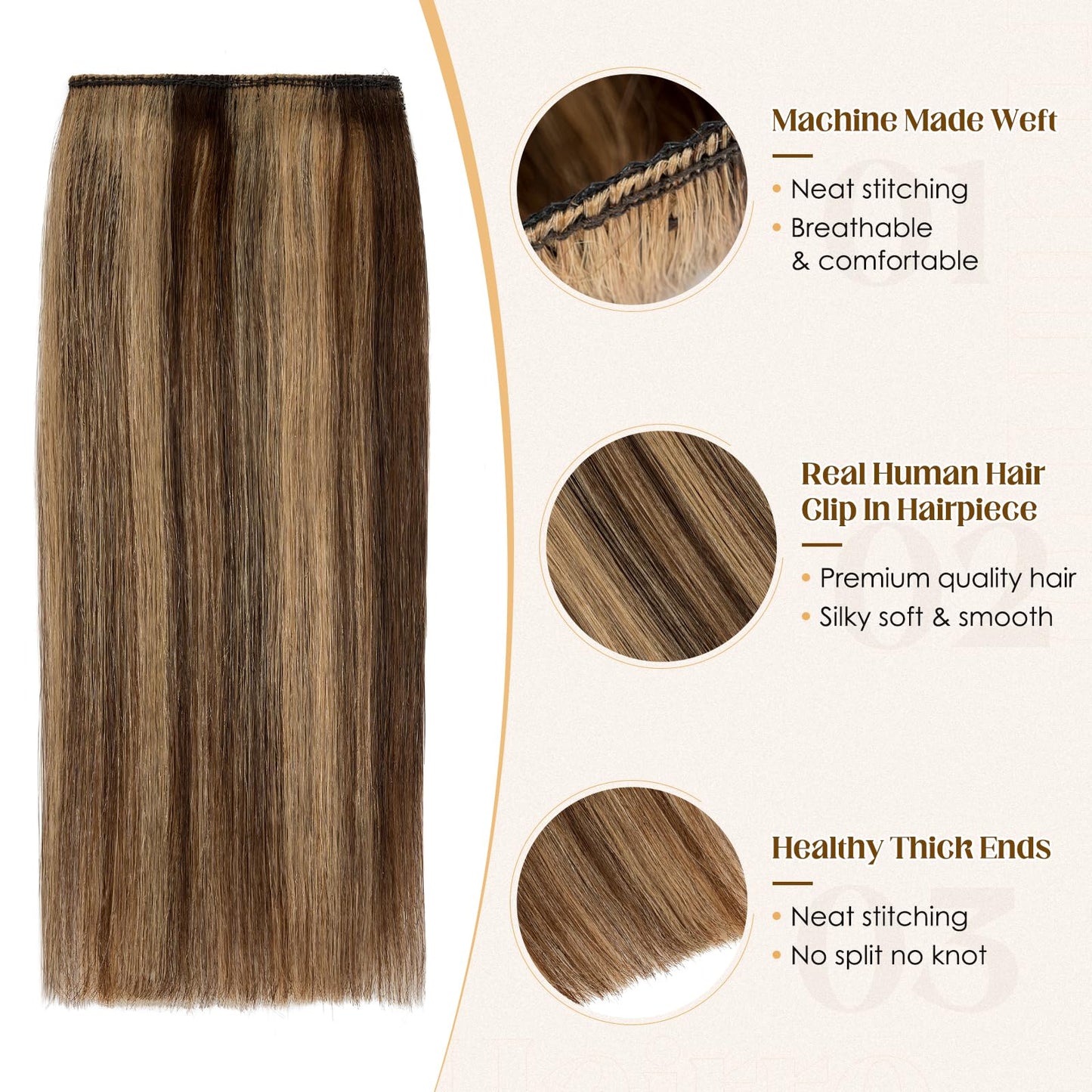 Hairro 4PCS Clip In Short Hair Extensions For Women Human Hair Mini Clip On Hairpiece Invisible Highlight Hairpin Hairpieces Adding Volume Thinning Hair #4P27 Medium Brown&Dark Blonde