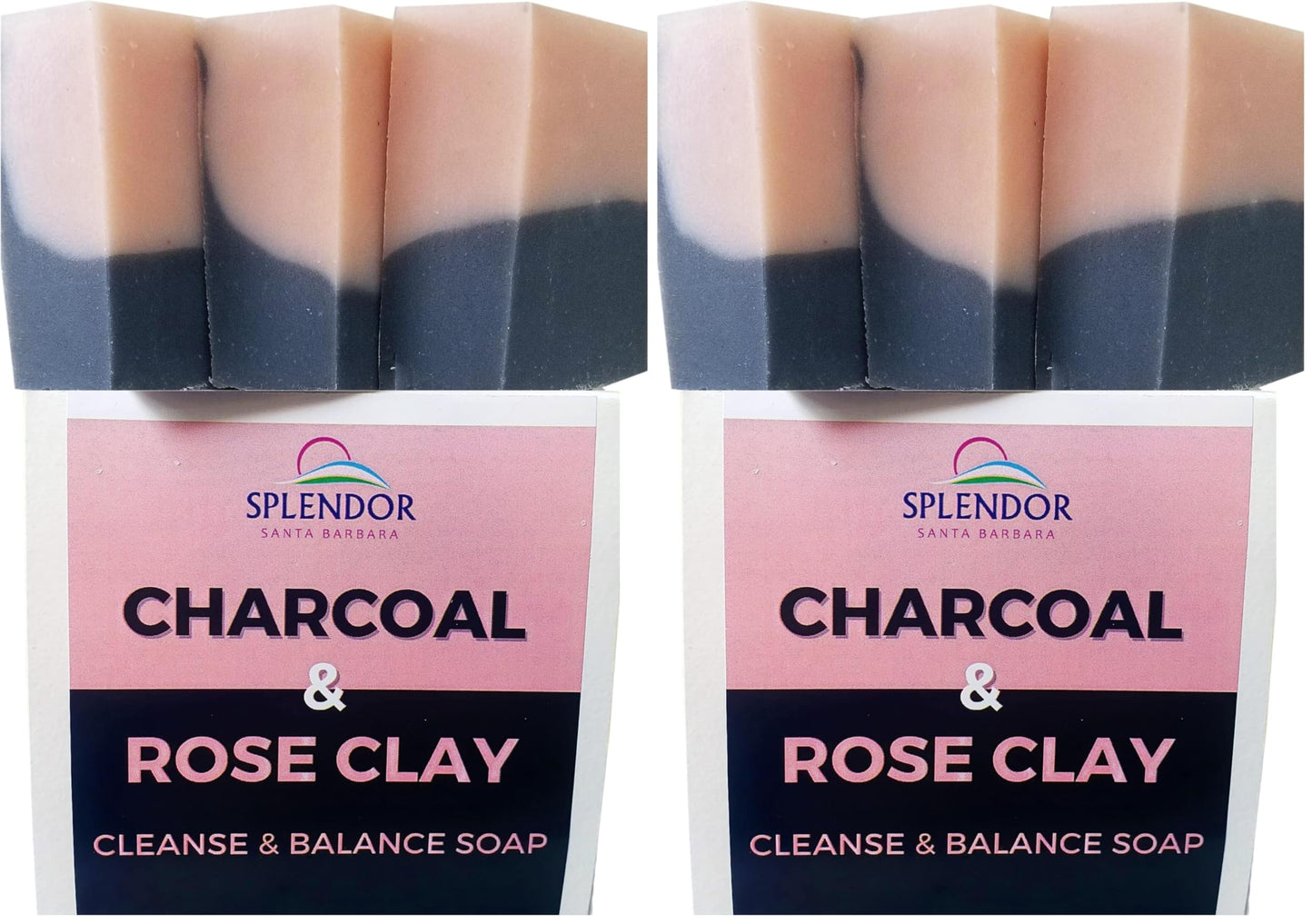 Splendor Activated Charcoal & Rose Clay Spa Face & Body Bar Soap - Handmade, Vegan, Natural, Cold-Processed (Pack of 2)
