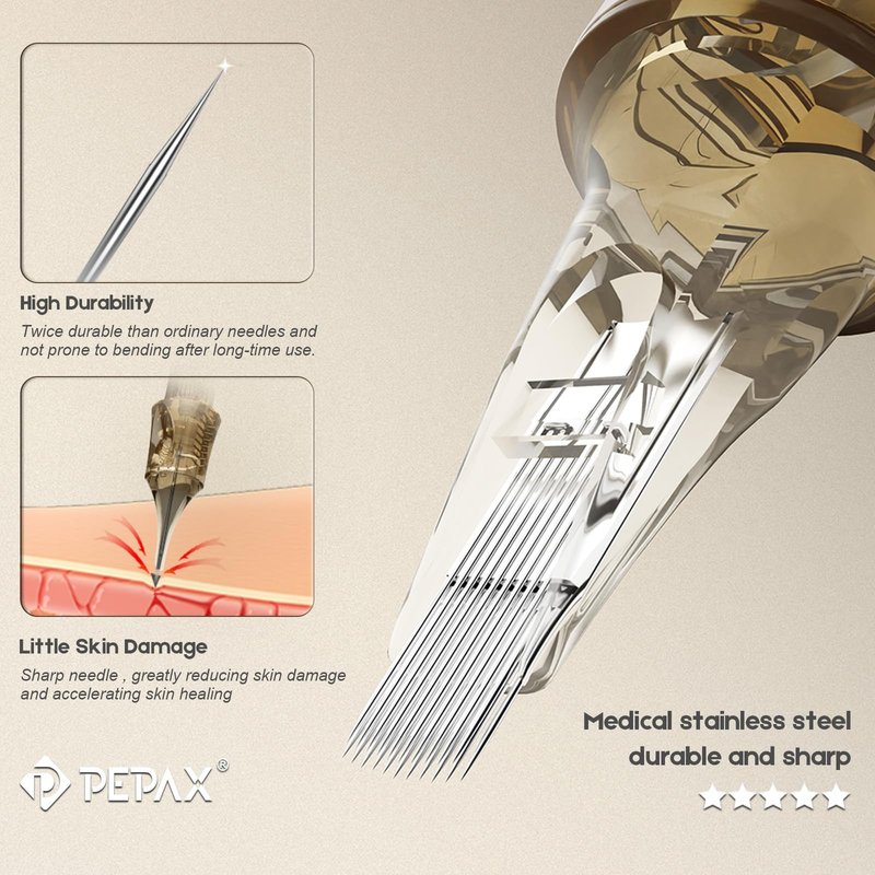 PEPAX Lance Tattoo Cartridge Needle 1223CML - 20Pcs Tattoo Needles Cartridge #12 Standard 23 Curved Magnum Tattoo Cartridges Diameter 0.35mm Long Taper 5.0mm Membrane Makeup Tattoo Machines