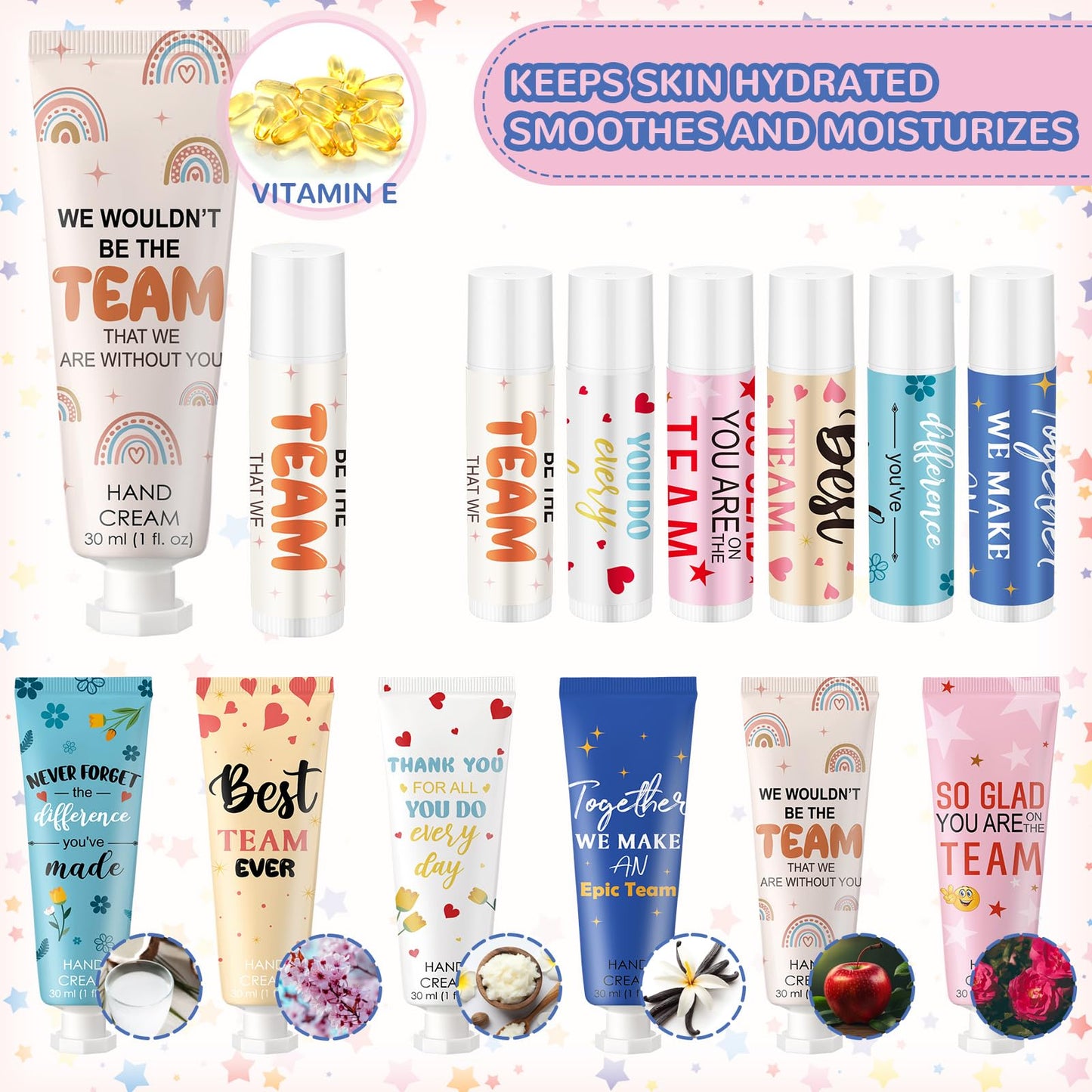 Dansib 24set/96pcs Best Team Ever Gifts Team Appreciation Thank You Gifts for Coworkers Women Employee Appreciation Gift Party Favors Basket Stuffers Items Travel Hand Lotion and Lip Balm Set
