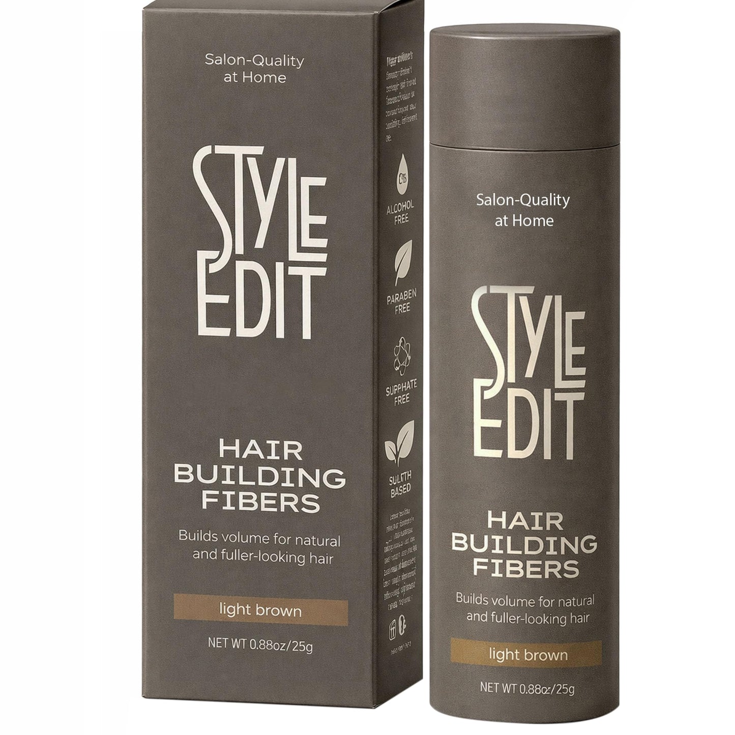 Style Edit Hair Building Fibers for Thinning Hair | Conceals Receding Hairlines, Fine Hair & Bald Spots for Fuller looking hair, 100% Plant-Based Thickening Powder for Men & Women, Light Brown 0.88oz