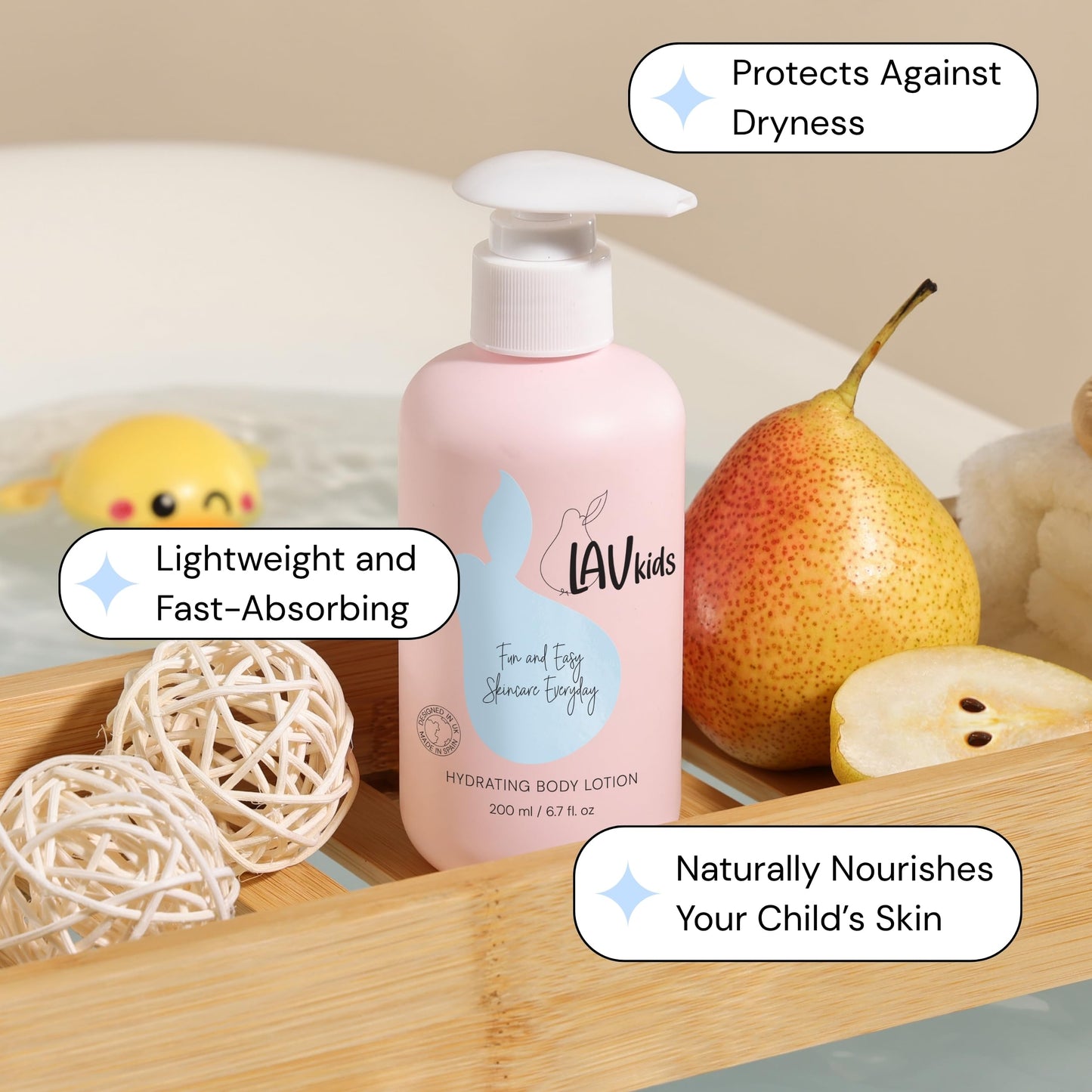 LAV KIDS Body Care Set, Foaming Body Wash and Delicate Body Lotion, Natural Pear and Chamomile, 150ml