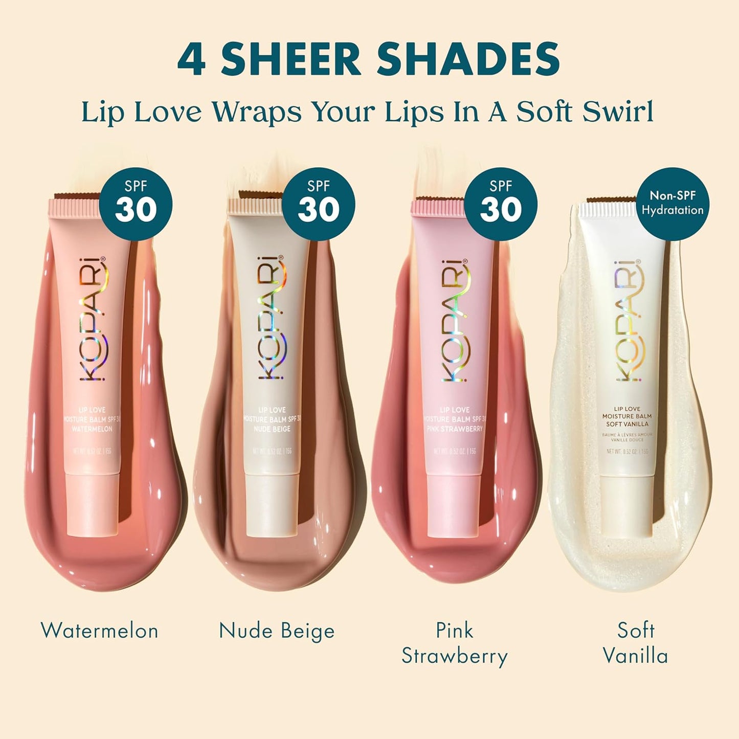 Kopari Lip Love Moisture Balm - Tinted Lip Sunscreen SPF 30 | Hydrating Nude Beige, 0.35 oz