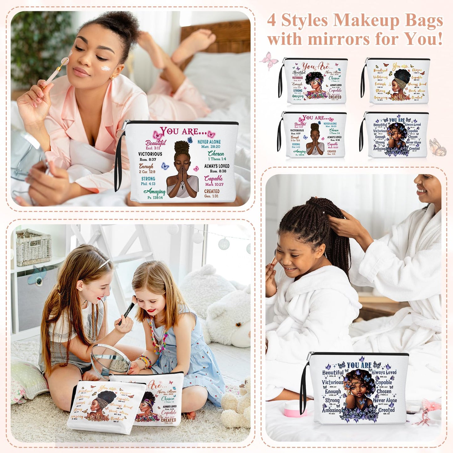 Roowest 40 Pcs Black Women Gifts Bulk Makeup Bag with Inspirational Compact Mirrors, Funny Small Travel Cosmetic Gifts for Vbs Back to School Teacher Students Black Women