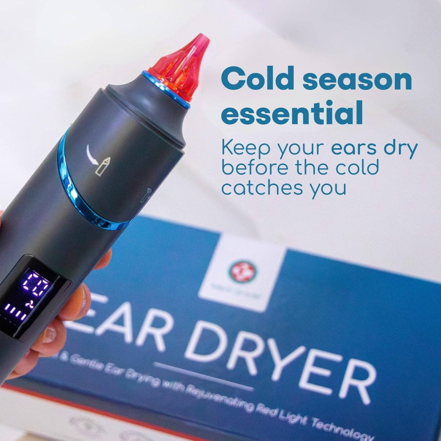 Medi Grade Ear Dryer - Portable Ear Drying Device with Soothing Red Light Therapy, Adjustable Temperature and Airflow, Rechargeable, Reusable Ear Tips - Use for Ear Dryer for Swimmers or After Shower