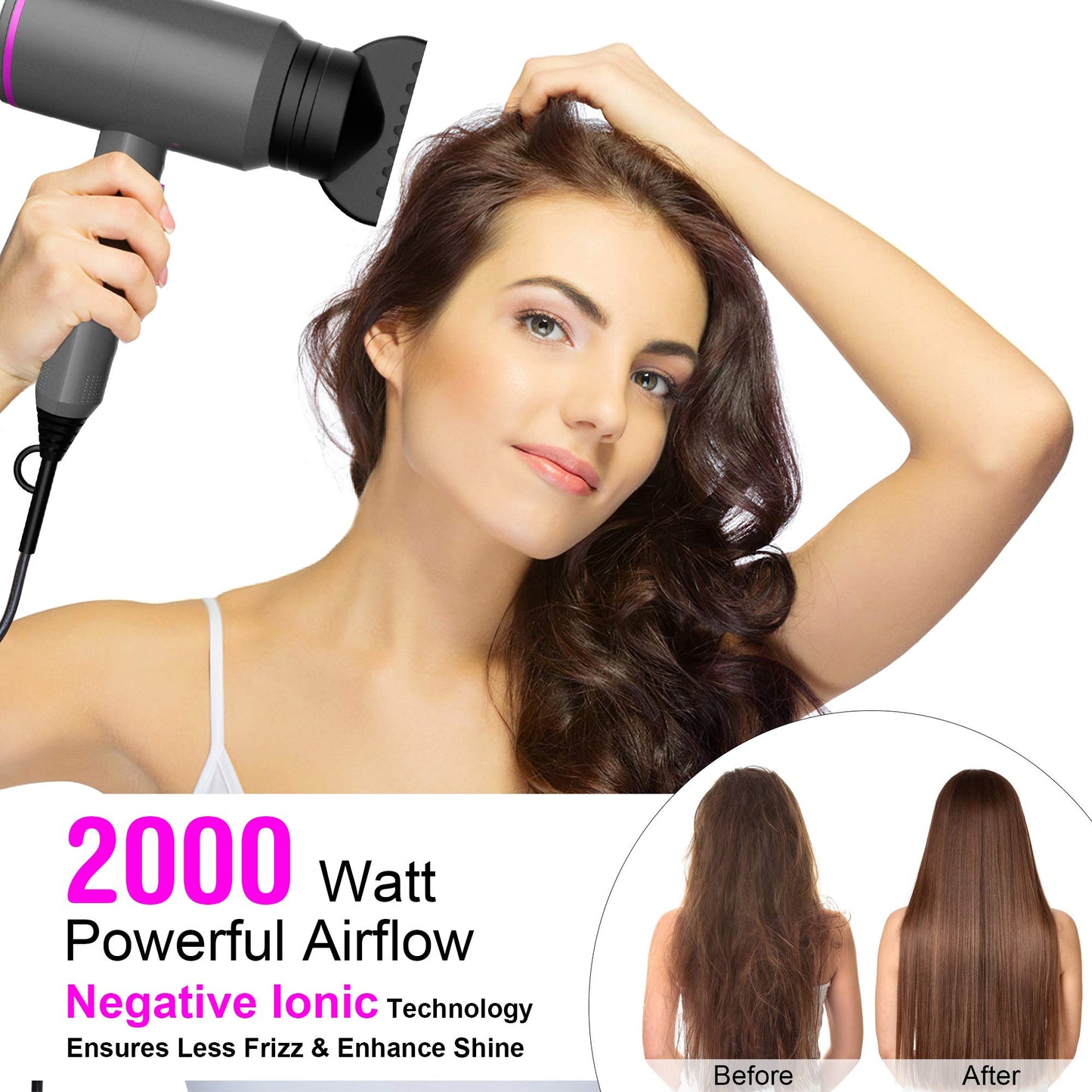 Fezax Ionic Hair Dryer 2000W Salon Performance AC Motor Styling Tool/Hair Dryer Professional Blow Dryer Negative Ion Fast Drying for Hair Care 3 Heating / 2 Speed/Cold, for Home Travel Hotel