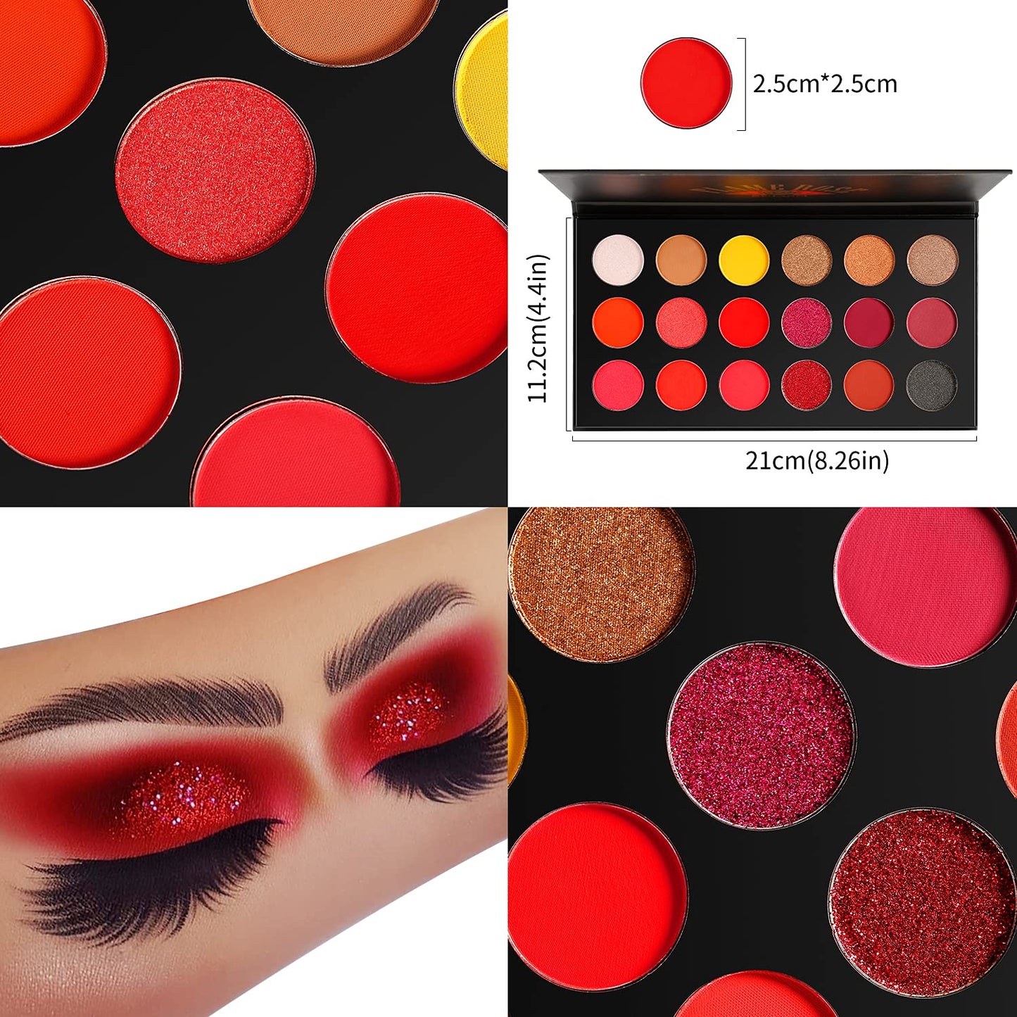 Afflano Black Red Eyeshadow Palette Smokey Eyes Makeup, Highly Pigmented True Red Eye Shadow + Blendable Dark Grey Silver Makeup Palette 2 Pcs., for Halloween SFX Vampire Special Effects Clown Makeup