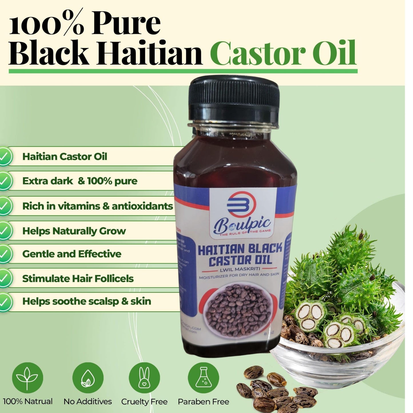Meme Haitian Black Castor Oil (Lwil Maskriti) – 100% Pure, Cold-Pressed, Unrefined – Promotes Hair Growth, Moisturizes Skin, Strengthens Nails, Aids Digestion – 8 fl oz