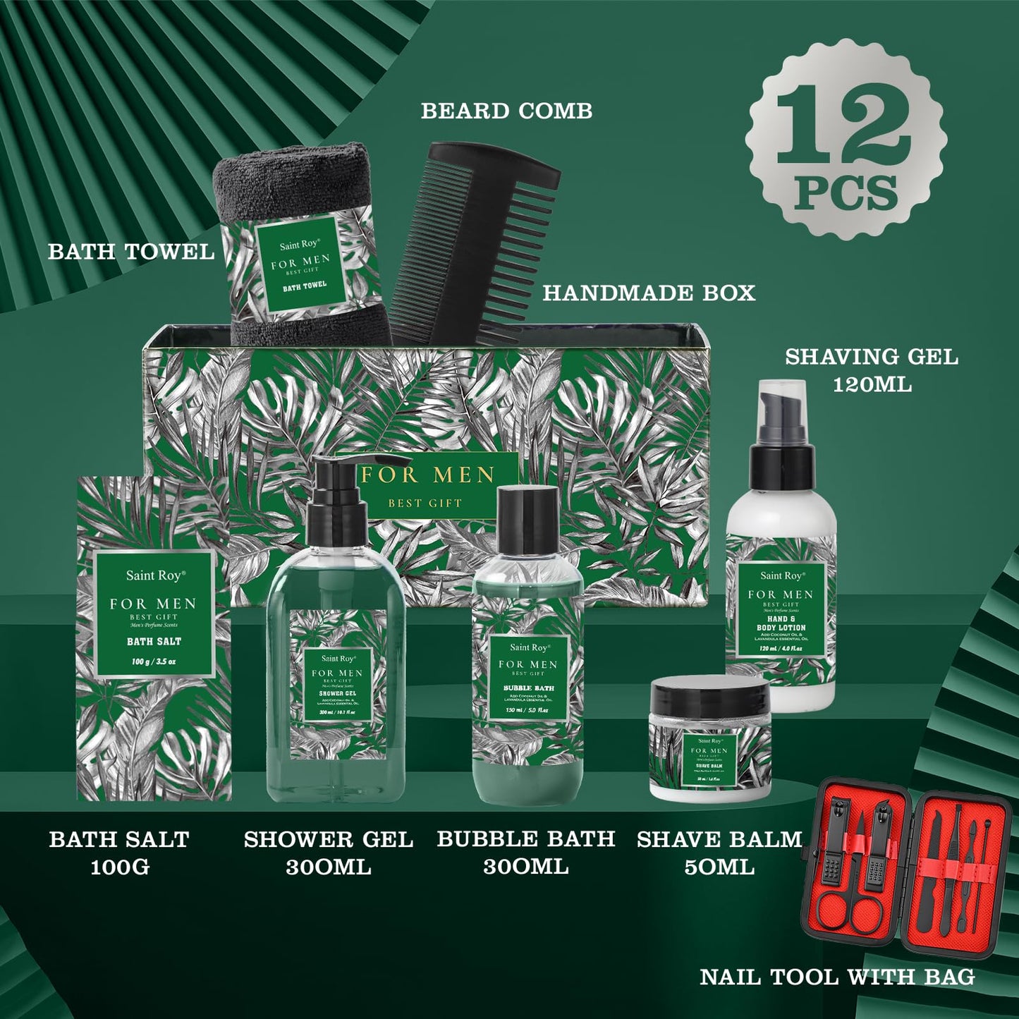 15Pcs Bath & Body Gift Set for Men, Fathers Gifts, Beard Grooming, Home Spa