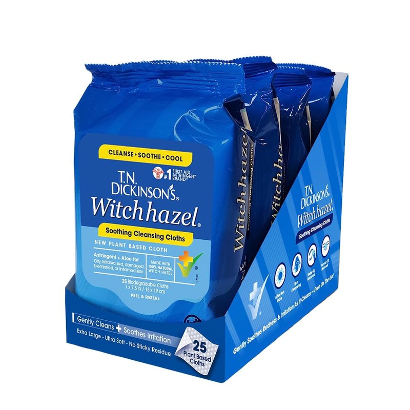 Witch Hazel Cleansing Cloths - Soothing Multi-Use, 25 Count | Alcohol-Free Astringent, 16 oz, Natural