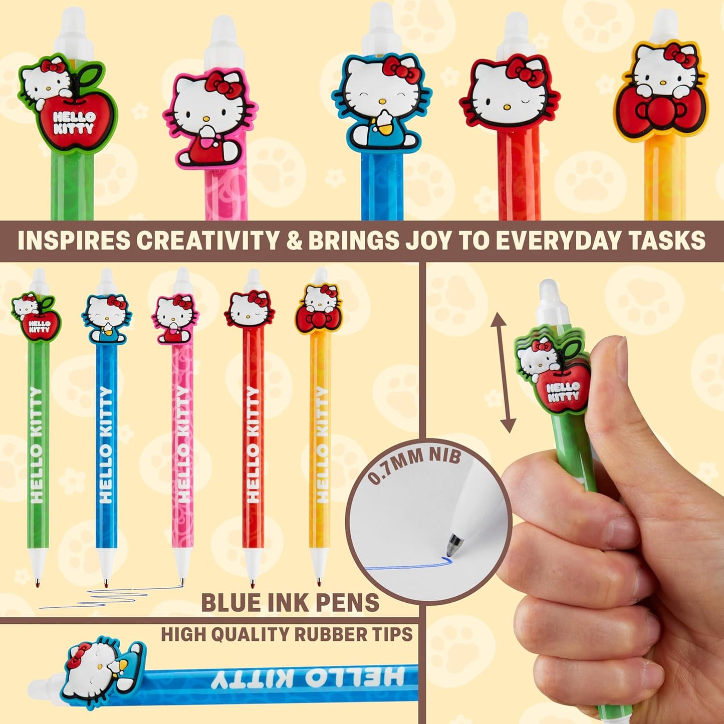 Hello Kitty Erasable Gel Ink Pens Set - 5 Cute Writing Pens for Kids | Kawaii Journaling Supplies