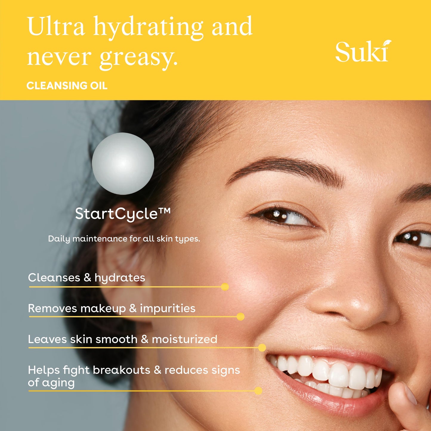 Suki Cleansing Oil 4 Fl Oz, Makeup Remover, Facial Cleanser, Prevents Breakout and Hydrates