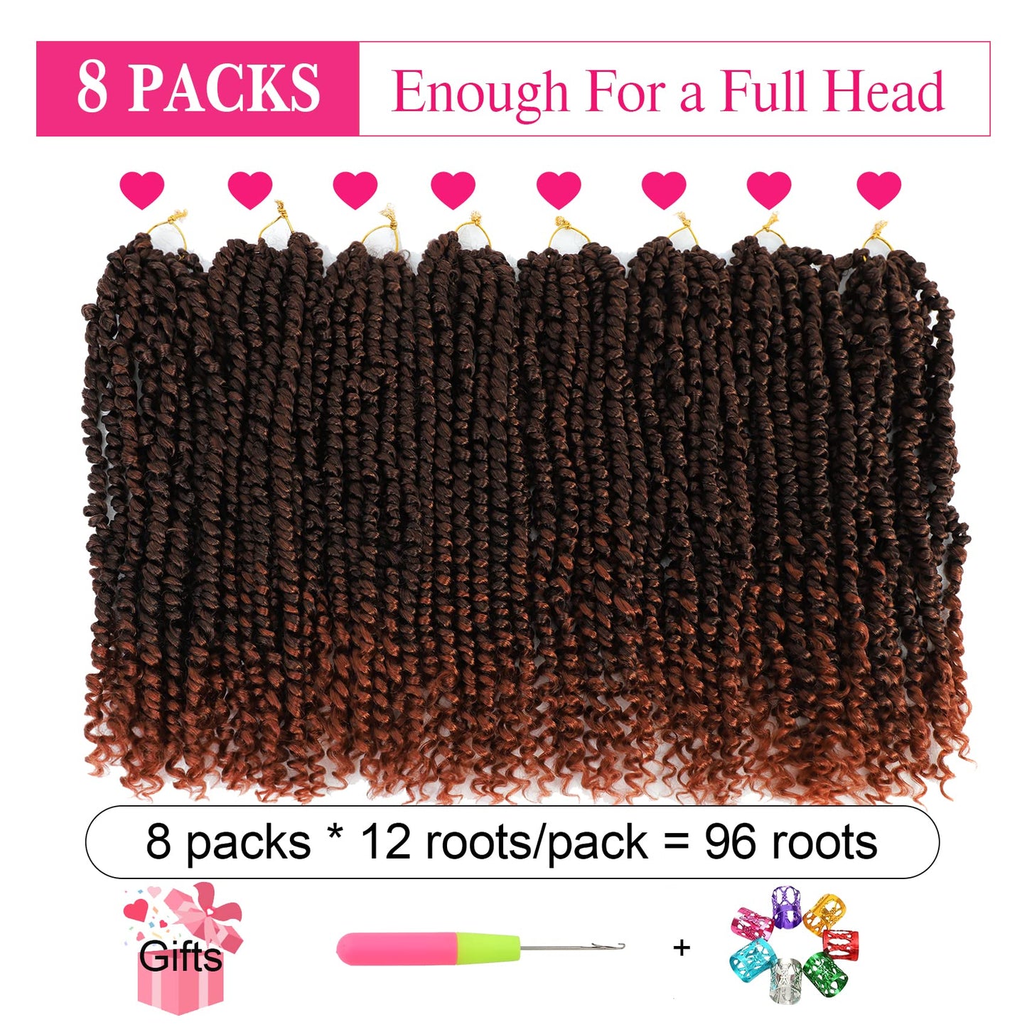 Passion Twist Hair 14 Inch 8 Packs, Pre Twisted Passion Twist Crochet Hair For Black Women, Pre Looped Passion Twist Curly Crochet Hair, Short Crochet Passion Twist Hair (14 Inch (Pack of 8), T350#)