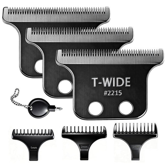 2PCS 2215 Replacement T Wide Blades Compatible with Wahl 5 Star Detailer Li Trimmer(8081) and (8171) - Adjustable Stainless-steel Zero-Gap Trimmer Blade ((3PCS-Black)