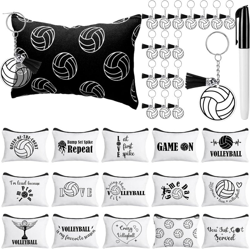 Valentine's Day Volleyball Party Favors - 33 Pcs Set with Makeup Bag & Acrylic Keychains | Perfect Gift for Sports Lovers