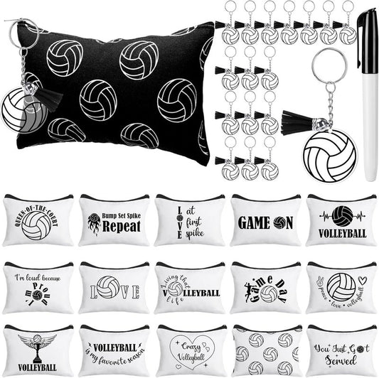 Valentine's Day Volleyball Party Favors - 33 Pcs Set with Makeup Bag & Acrylic Keychains | Perfect Gift for Sports Lovers