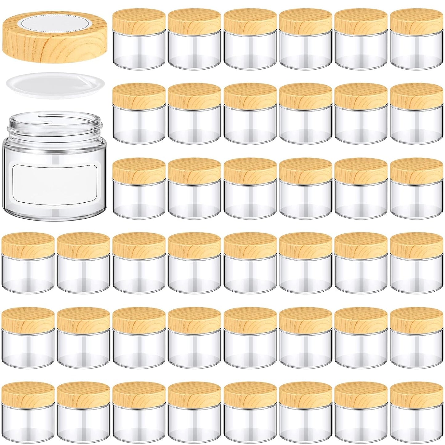 Clear Glass Jars - 36 Pcs 2oz/60ml Airtight Cosmetic Containers with Woodgrain Lids | Perfect for Creams, Lotions, DIY Projects