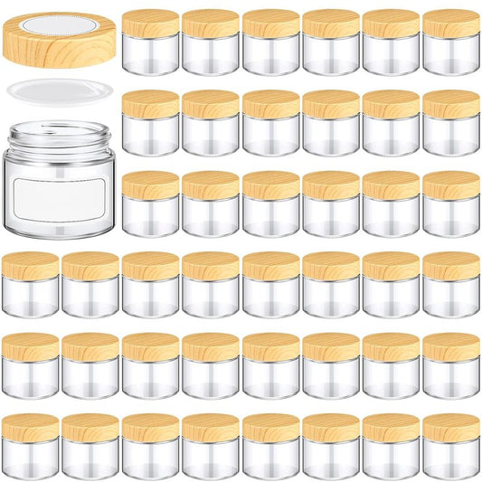 Clear Glass Jars - 36 Pcs 2oz/60ml Airtight Cosmetic Containers with Woodgrain Lids | Perfect for Creams, Lotions, DIY Projects