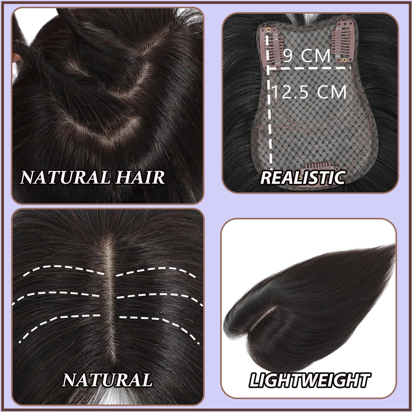 RMYHIG Hair Topper, 360° 3D Hair Toppers for Women with Thinning, 18 Inch Long Pieces for Women Clip in Wispy or Side Bangs(Dark Brown with High lights, 3D Wispy Bangs)