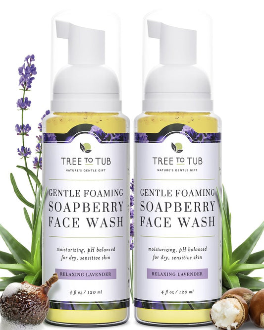 Tree To Tub Sensitive Skin Face Wash for Dry Skin - Moisturizing Gentle Face Cleanser for Women & Men, Hydrating Foaming Facial Cleanser, Daily Face Soap w/Organic Aloe Vera, All Natural Lavender Oil