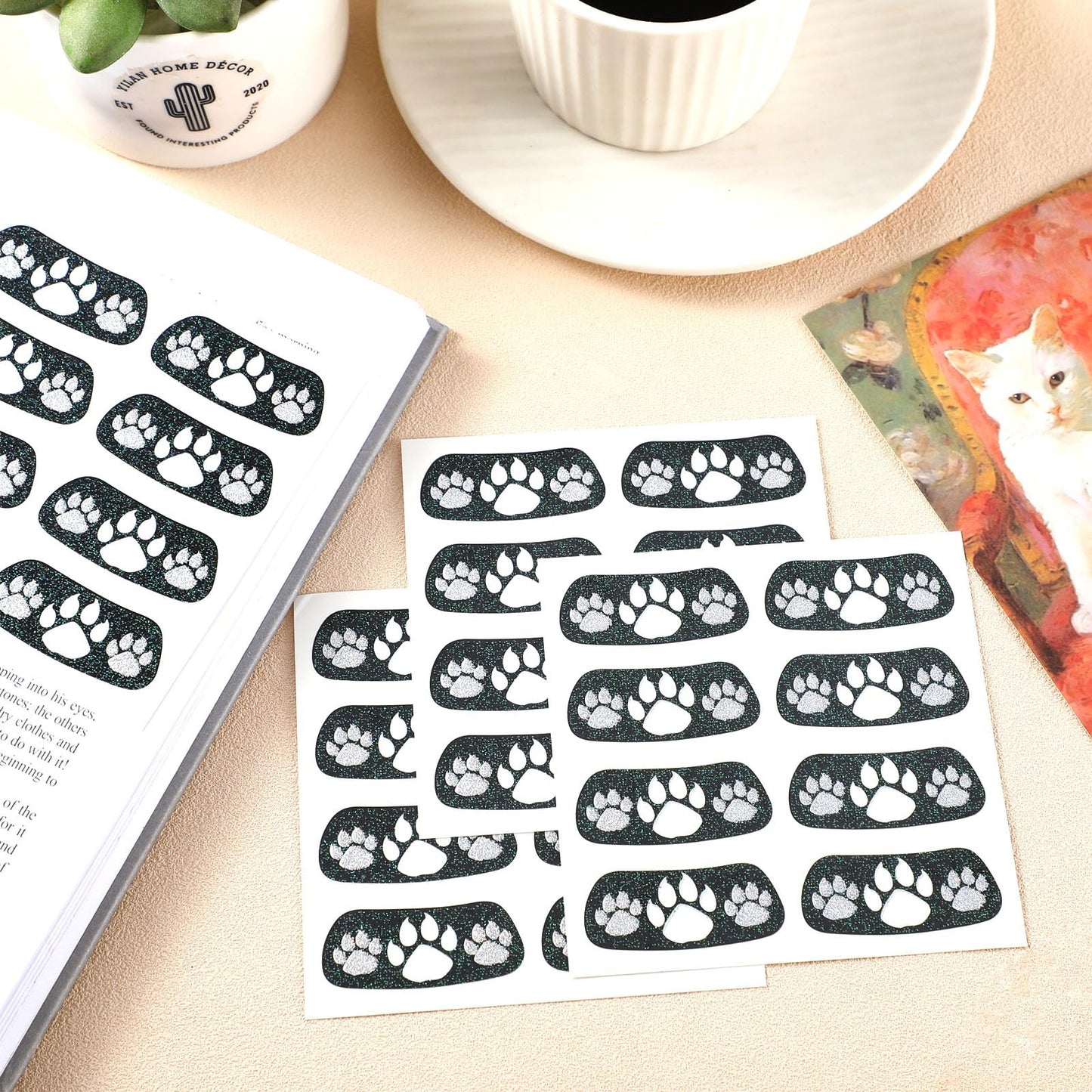 Blulu 24 Pairs Glitter Paw Eye Black Temporary Tattoos Paw Face Tattoo Sticker Claws Sports Eyeblack Cheek Cheers for Football Baseball Softball Birthday Party Sports Fan Cheerleader Supplies(Black)
