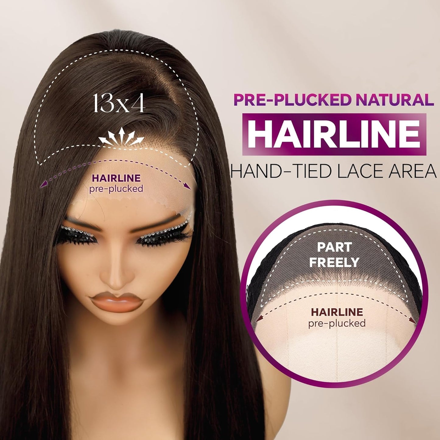 Chocolate Brown Lace Front Wig - 26 Inch Long Straight Synthetic Hair | Pre-Plucked, Glueless Design for Everyday Wear
