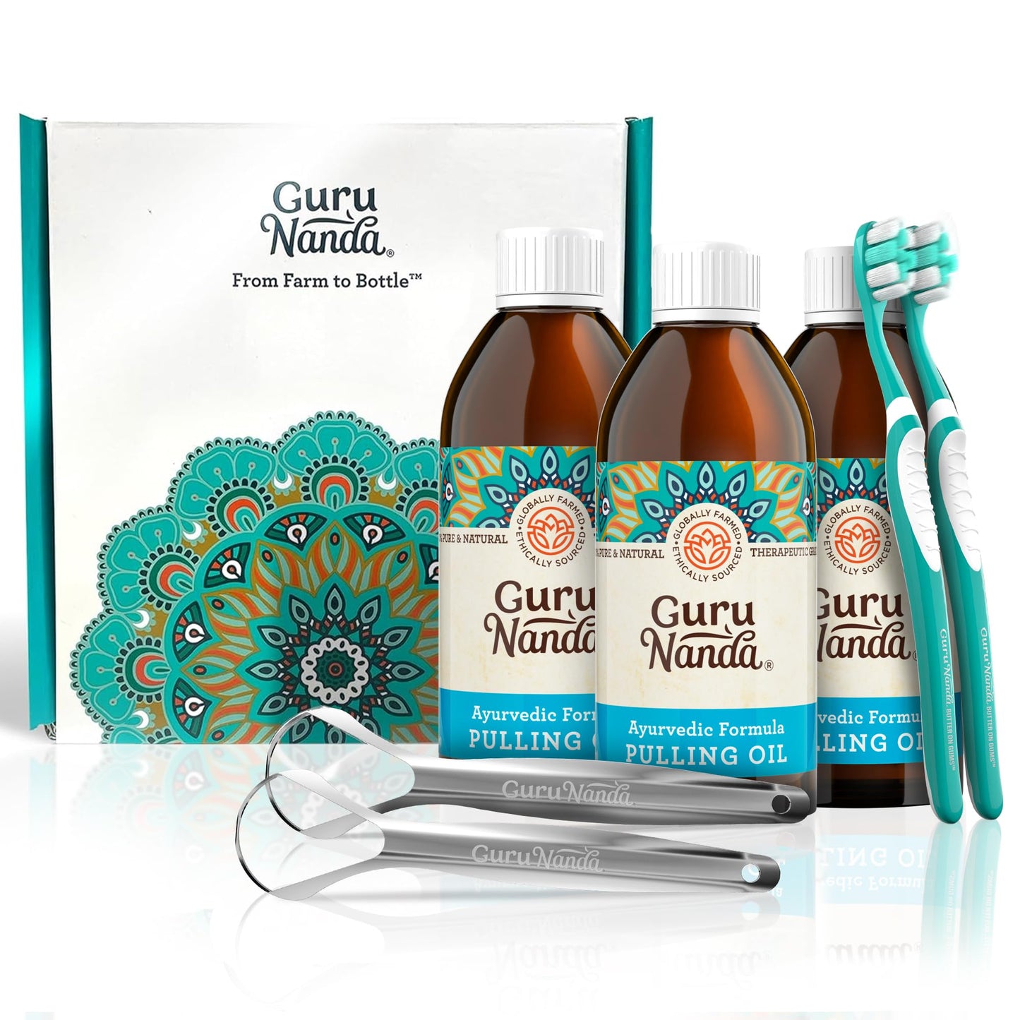 GuruNanda Original Oil Pulling Mouthwash, Promotes Deep Cleaning, With Coconut & Sesame for Teeth & Gum Health & Fresh Breath, ALcohol-free, 3X8.45 Fl Oz