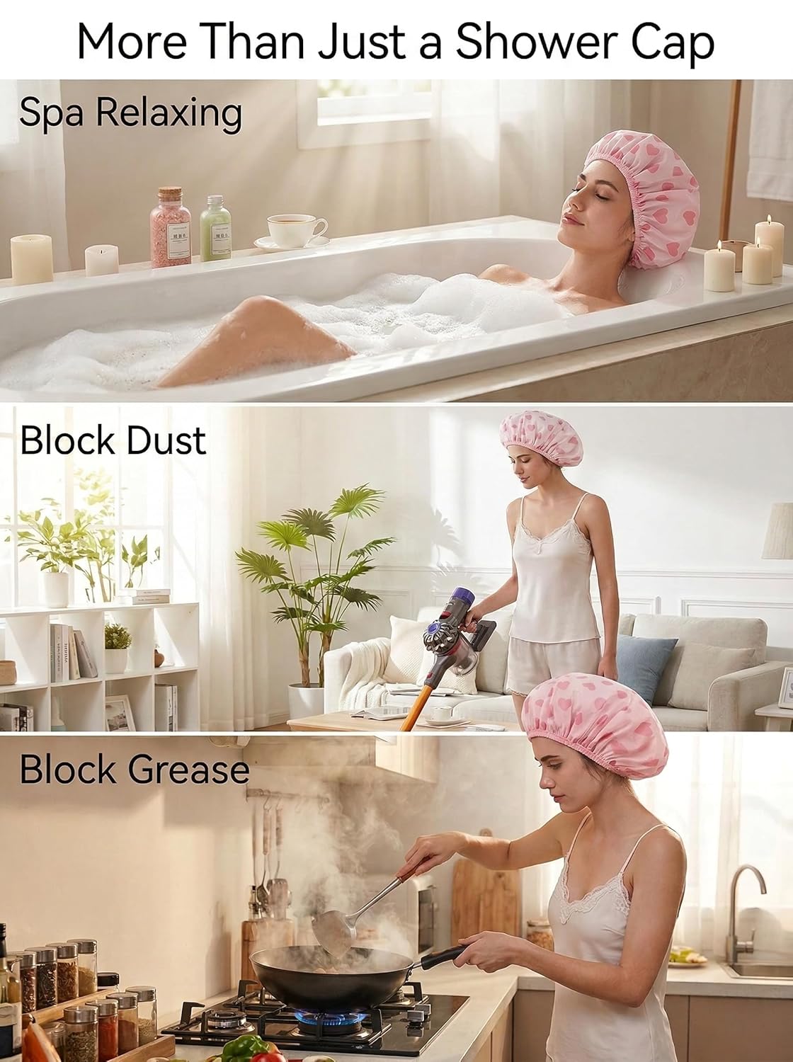 Auban Shower Cap - Reusable Waterproof Terry Cloth Lined Bath Cap | Large Size - Pink