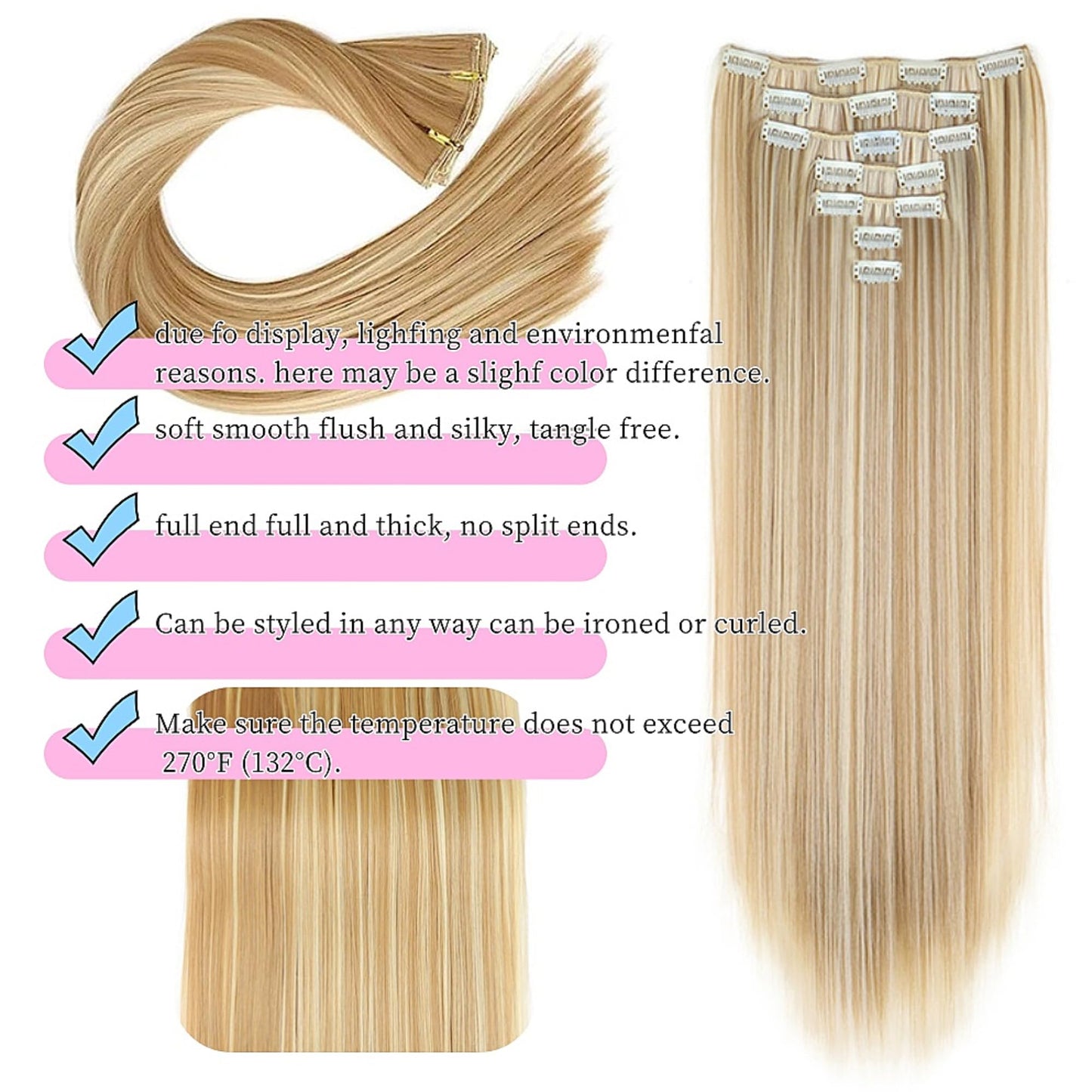 BOSHIZL Seamless Blond Clip in Hair Extensions for Women – 7 Pieces, 140g Premium Wig (US 24 Inch, Ash Blonde)