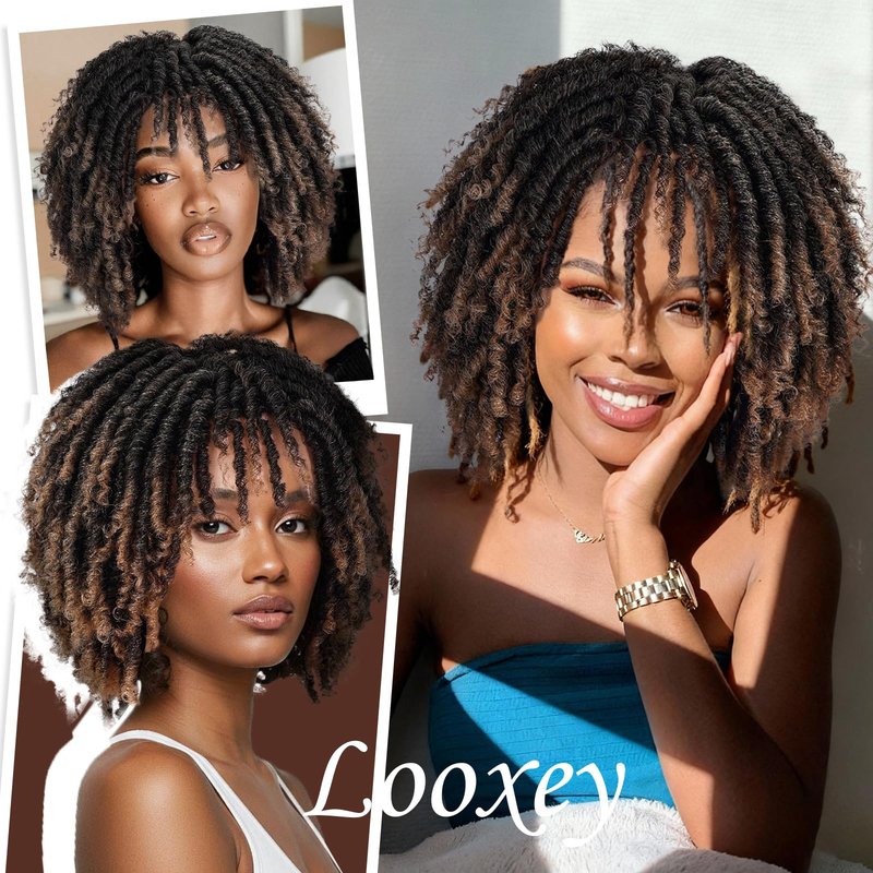 Looxey Dreadlock Wig, Short Braided Wigs for Black Women, Synthetic Dreads Wig with Bangs, Glueless Afro Curly Wig Natural Dreads Loc for Daily and Party (Ombre Blonde)