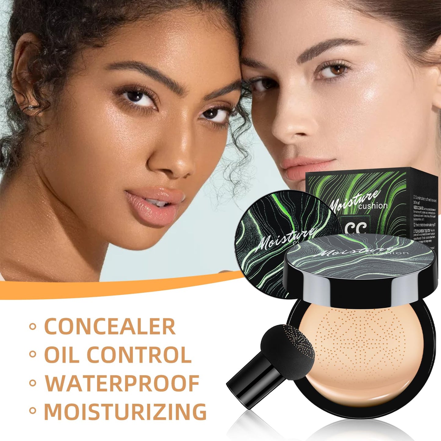 Ursoulney Mushroom Head Air Cushion CC Cream - Tattoo Cover up BB Cream Foundation Makeup Moisturizing Concealer Long-Lasting, Cushion Foundation Full Coverage Self Adjusting (Natural)