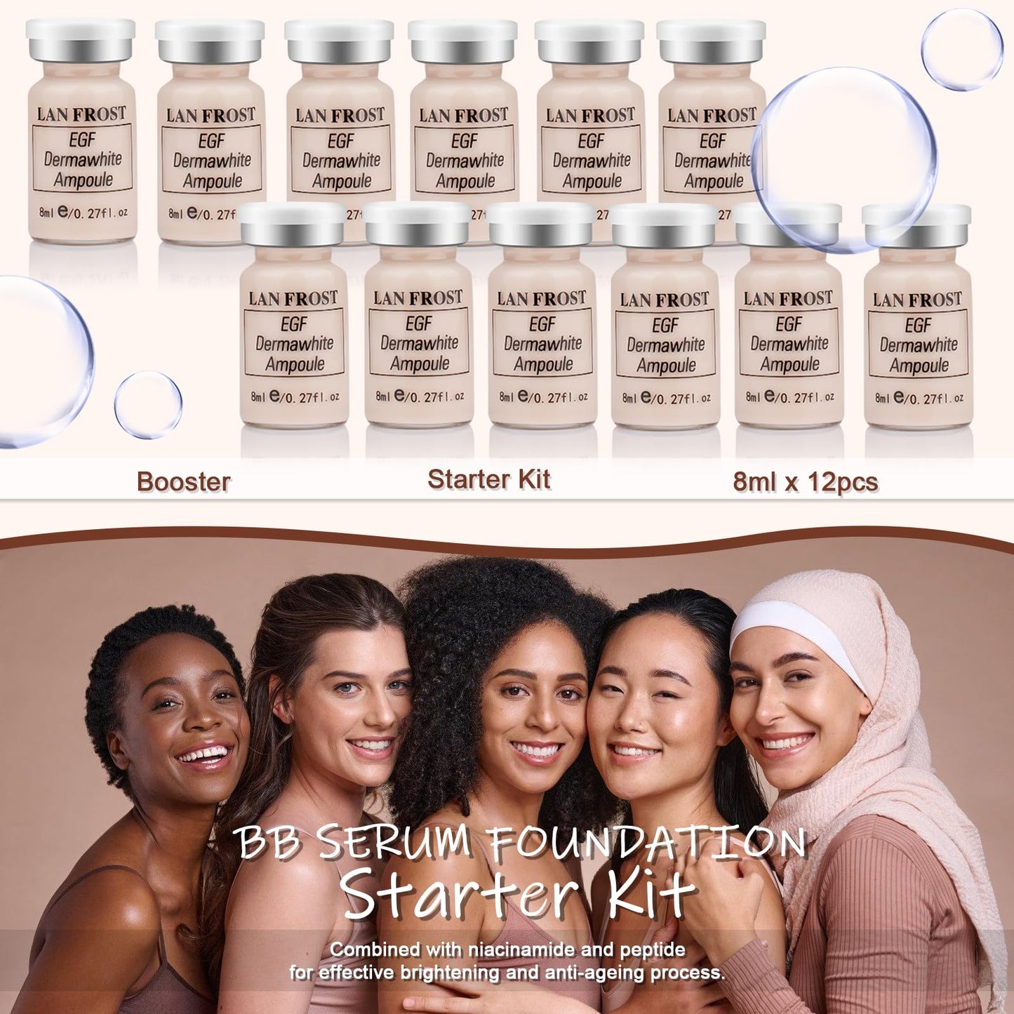 Facial Glow Foundation Serum Starter Kit Combined With Niacinamide and Peptides to Even Skin Tone Hydration Anti-Ageing Foundation Set, 12 Vials #1 Color