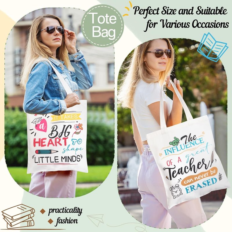 Teacher Appreciation Gift - 12 Pcs Canvas Tote & Makeup Bag Set | Perfect Thank You Gift for Women