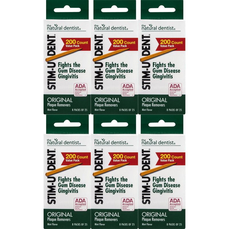 Stim-U-Dent Original, The Un-Plastic Plaque Removers, Mint-Flavored, 200 Count Box (Pack of 6)
