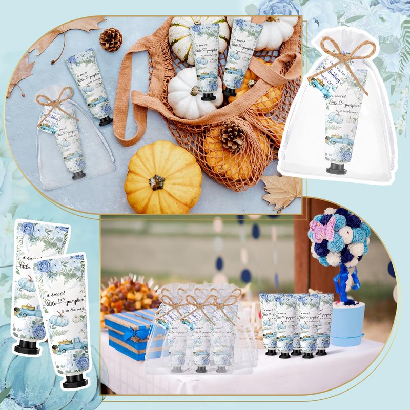 Dansib 48 Sets Thanksgiving Fall Hand Cream Bulk a Little Pumpkin Baby Shower Hand Cream Gifts Baby Shower Party Favors for Guests Travel Size Lotion for Autumn Party Supplies(Blue Pumpkin)