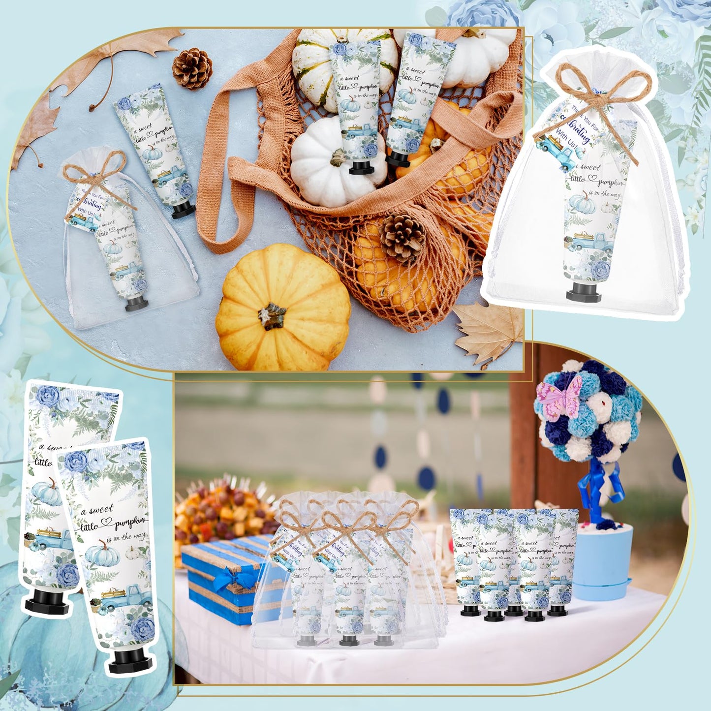 Dansib 48 Sets Thanksgiving Fall Hand Cream Bulk a Little Pumpkin Baby Shower Hand Cream Gifts Baby Shower Party Favors for Guests Travel Size Lotion for Autumn Party Supplies(Blue Pumpkin)