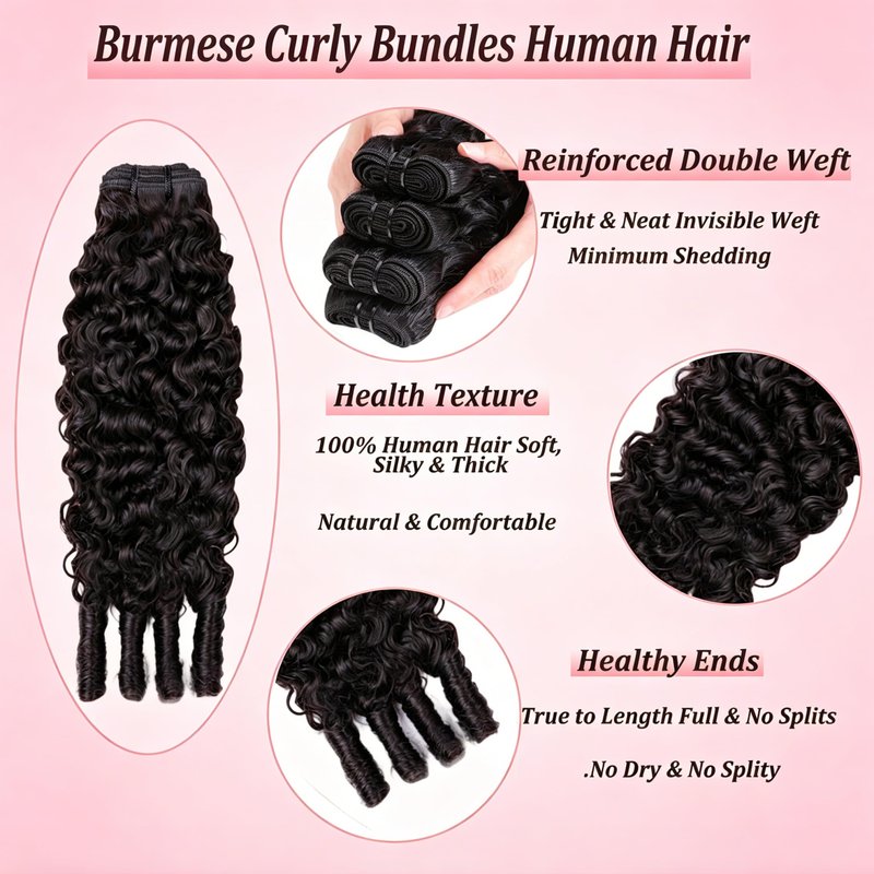 HEYKNOT Burmese Curly Bundles Human Hair 18 Inches 100% Unprocessed Quick Weave 3c4a Water Wave with Spiral Curly End Real Human Hair Extensions Natural Black
