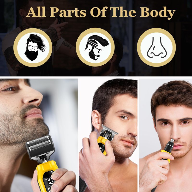 KEMEI 1878 Beard Trimmer for Men, 3 in 1 Hair Clippers, Shavers for Men, Cordless Nose Hair Trimmer with Removable Head, LED Display