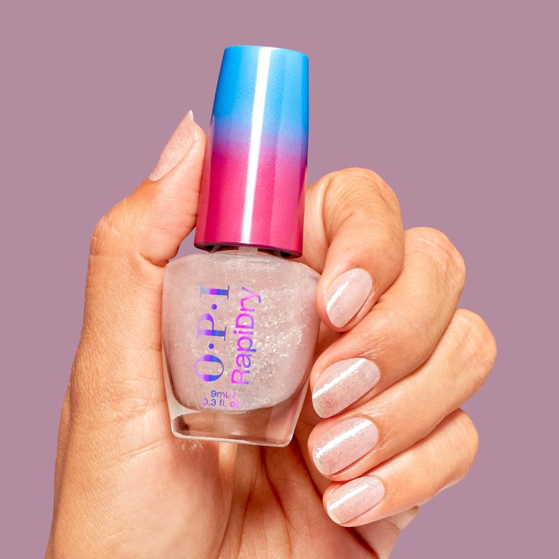 OPI RapiDry Cheers to No Smears | Semi-sheer Soft Peach Glitter Quick Dry Nail Polish | Vegan, Smudge Proof, Fast Drying